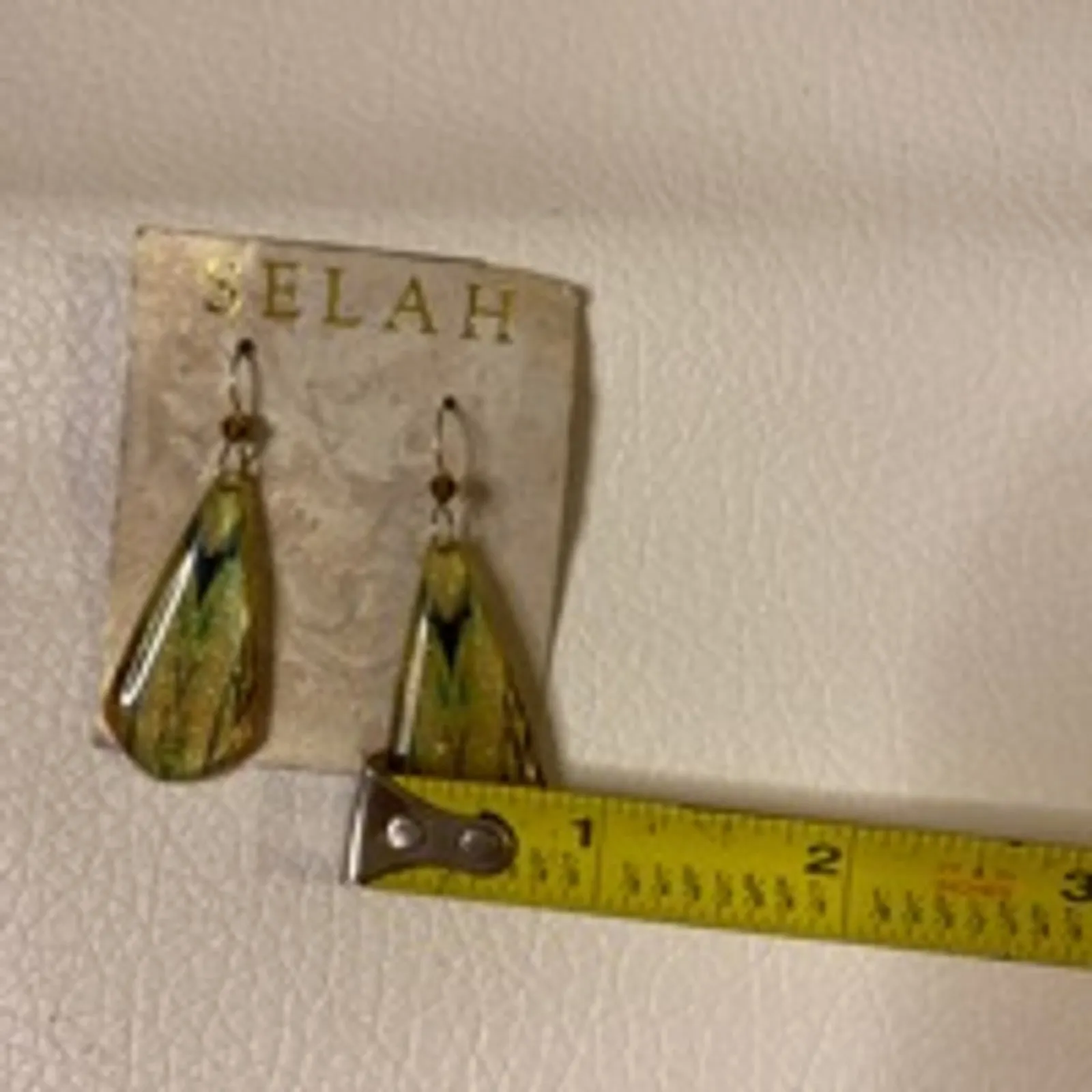 Gold Green Drop Earrings Selah Boho Chic Lightweight Dangle - Image 6