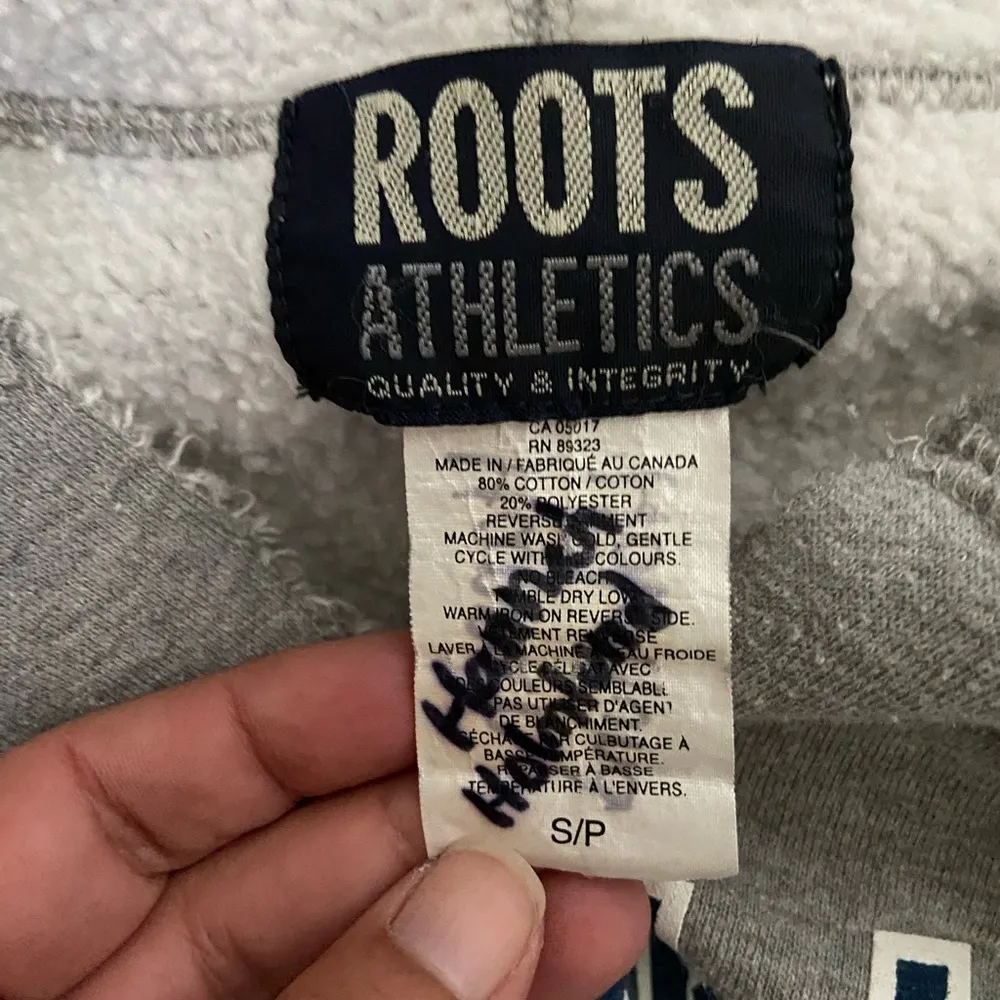 Roots Camp Lakeland Grey W/Blue Writing Size Small Hoodie W/DIY Cut Neckline. - Image 4