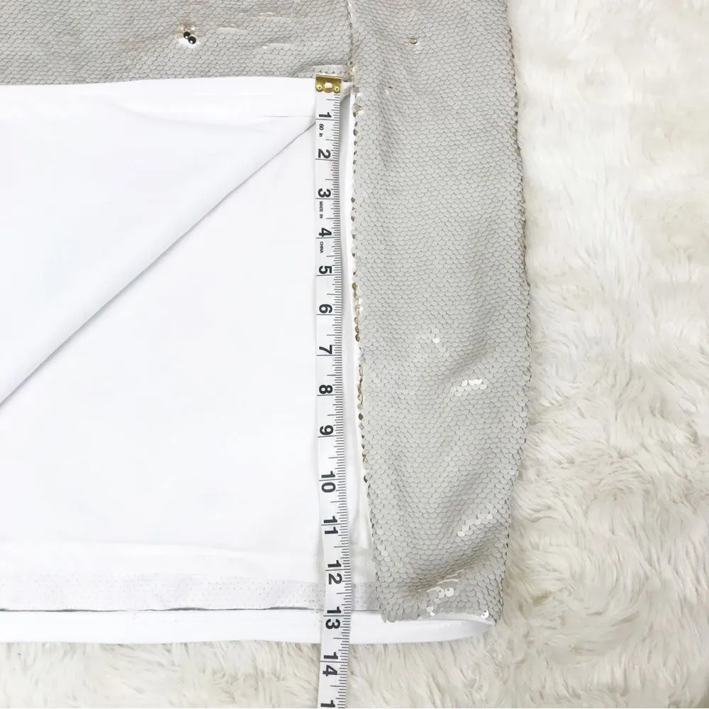 CHELSEA & VIOLET Silver Gold Full Sequin Midi Pencil Skirt Metallic‎ Size 8 10 - Image 9