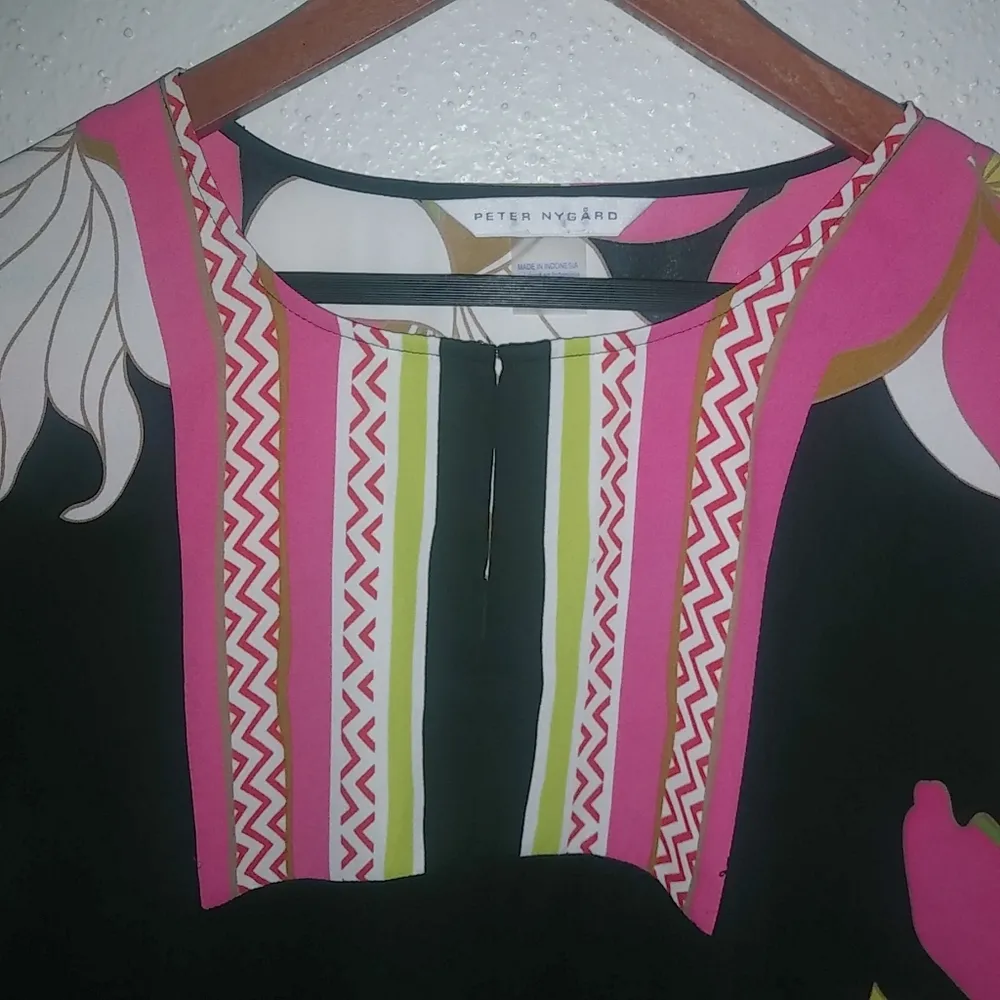 Peter Nygard XL Floral Pullover Kimono Tunic Top Pink Black - Image 8