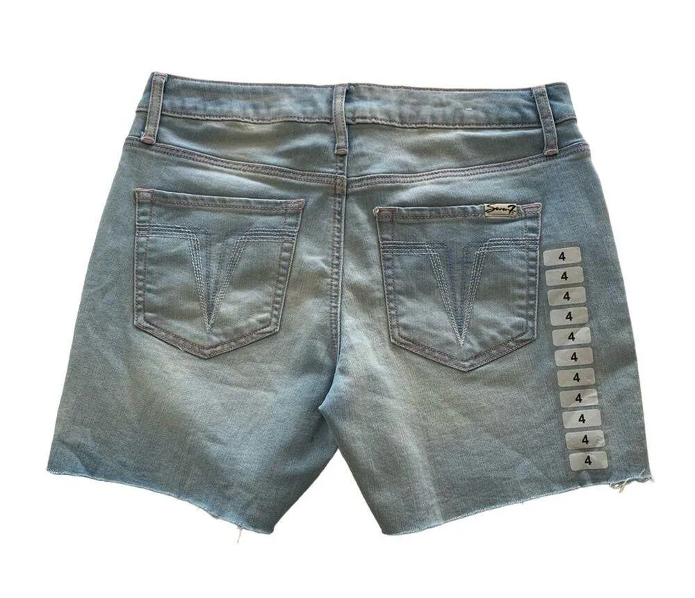 Seven7 Weekend Icy Blue Raw Hem Strechy Embroidered Sides Denim Shorts Size 4 - Image 7