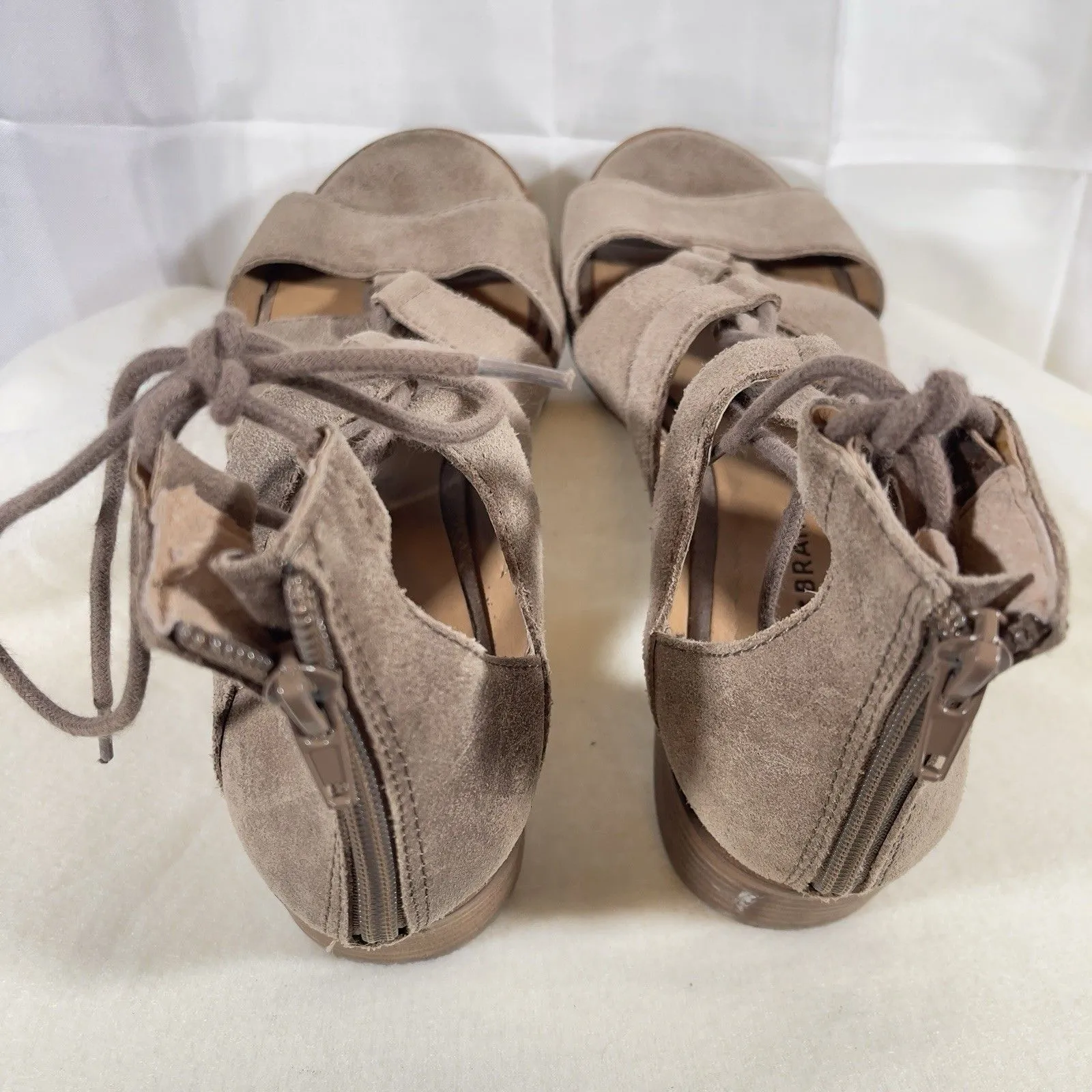 Lucky Brand Women's Tazu Brown Tan Lace Zip Gladiator Sandals 9 39 Suede Leather - Image 5