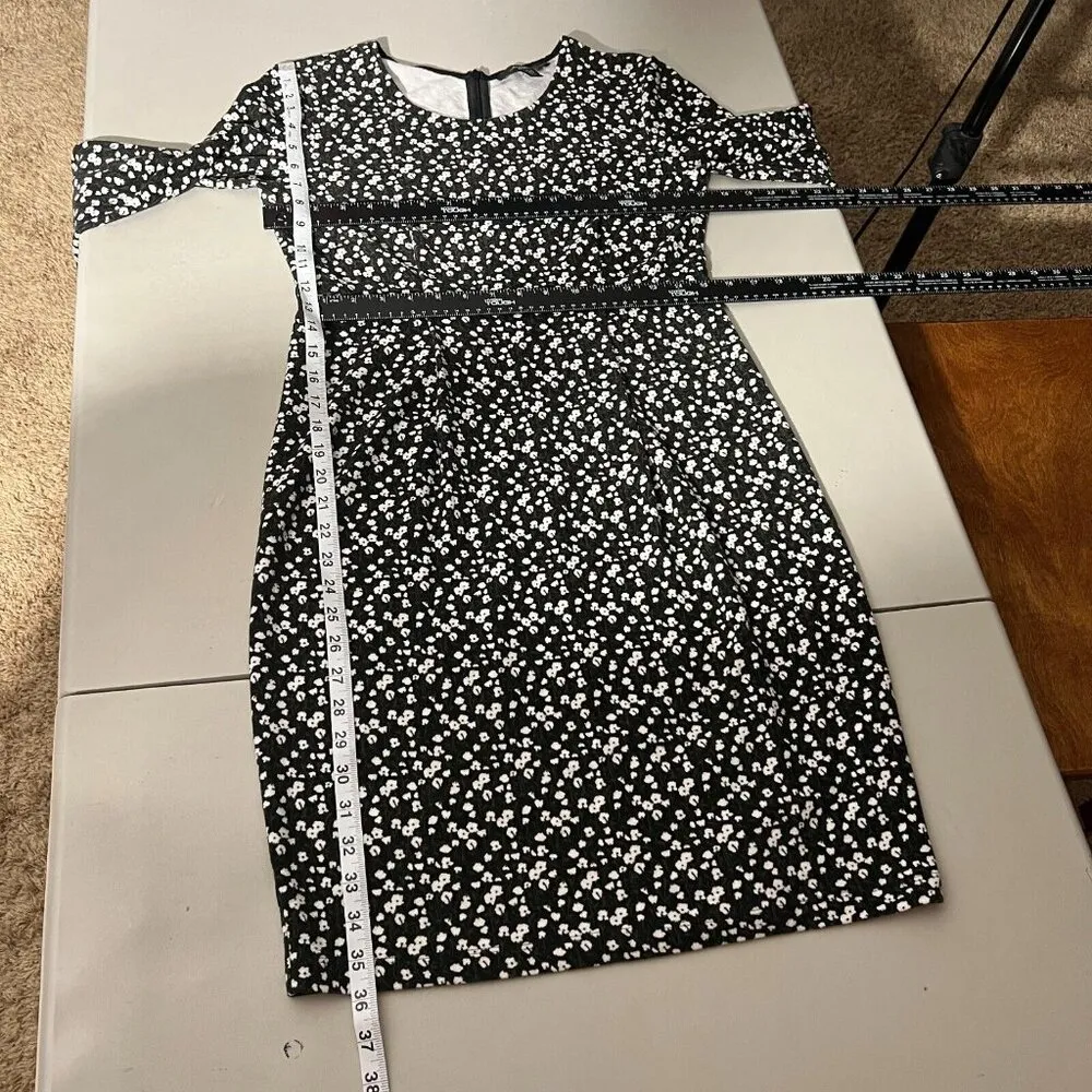 Max Mara Weekend Dress Womens Medium Black Green Floral Sheath Stretch Knit Knee - Image 12