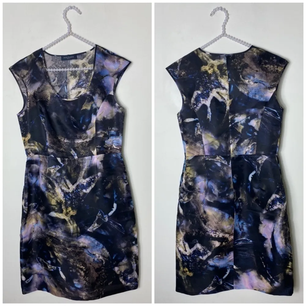 Piazza Sempione Black Blue Marble 100% Silk Sheath Midi Dress Size 44 IT M - Image 2