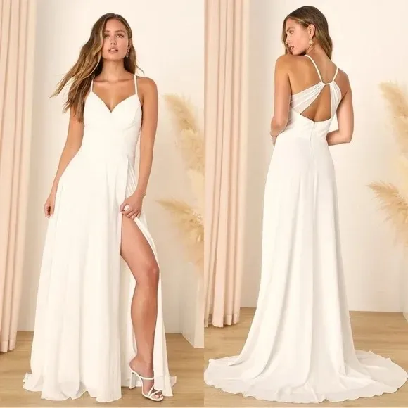 Lulus Romantic Inspiration‎ White Sleeveless Faux-Wrap Maxi Dress Size L - Image 2