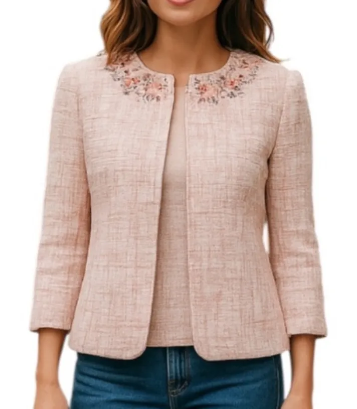 NWT Alfred Dunner Romancing the Stone Plaid Tweed Pink Blazer Jacket Coral 22W - Image 1