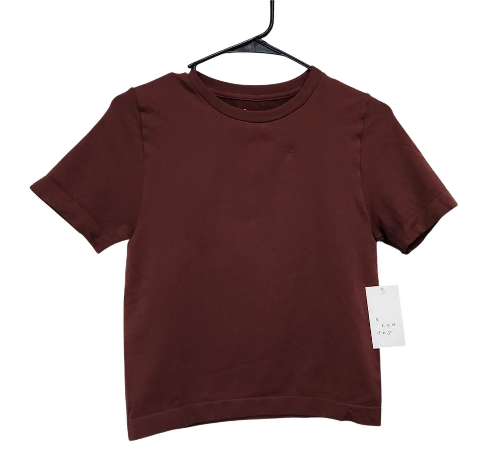 A New Day Brown Short Sleeve Tee Shirt Casual Top Stretchy Size Medium - Image 1