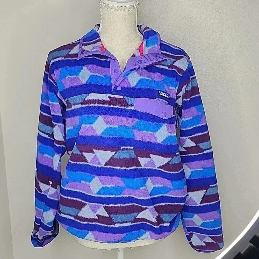Patagonia Synchilla Guatemalan Tango Blue Purple Aztec Snap-T Pullover Small - Image 5