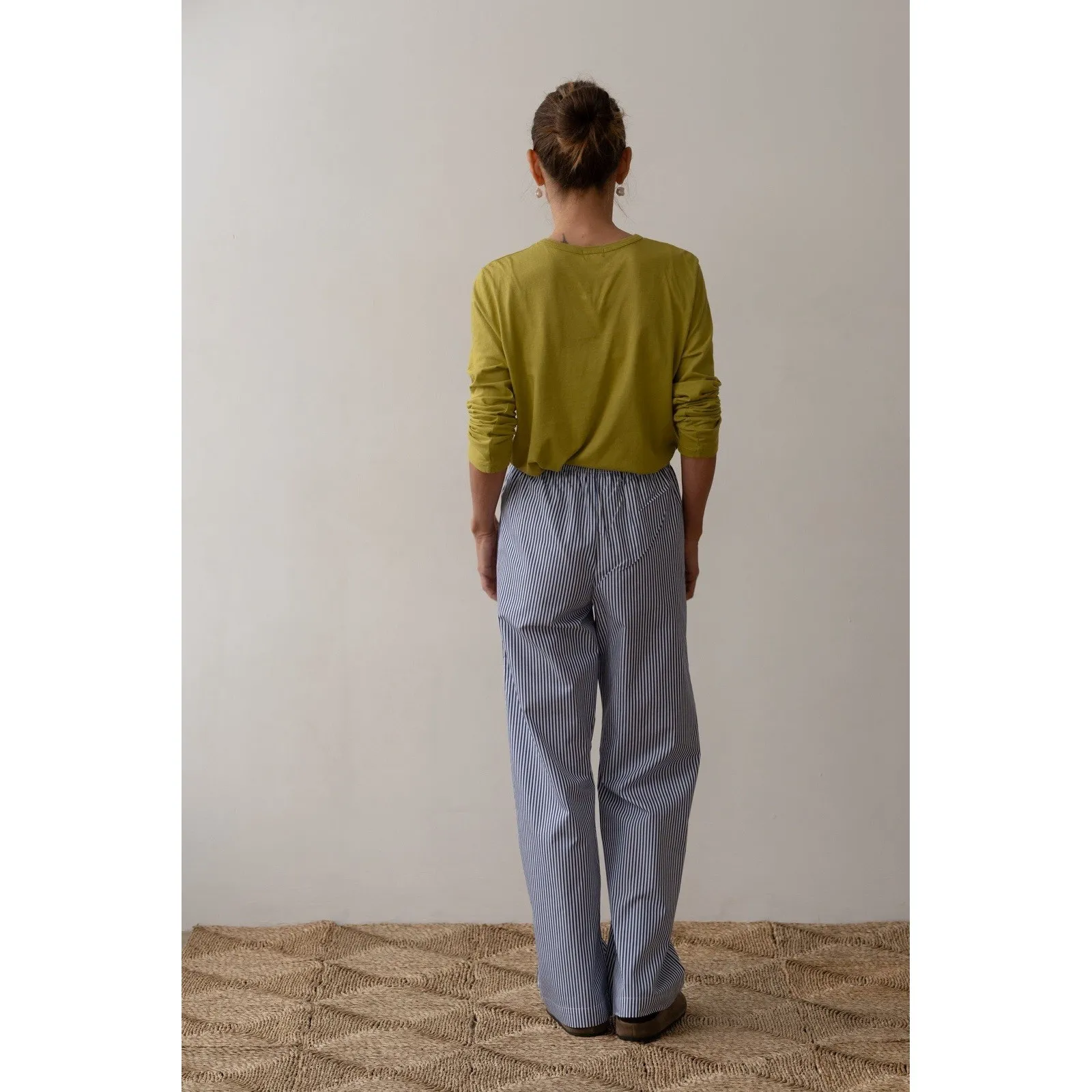 NWT Donni Cotton Pop Simple Pant‎ Navy Stripe XS Poplin Straight Leg Made In USA Blue - Image 2