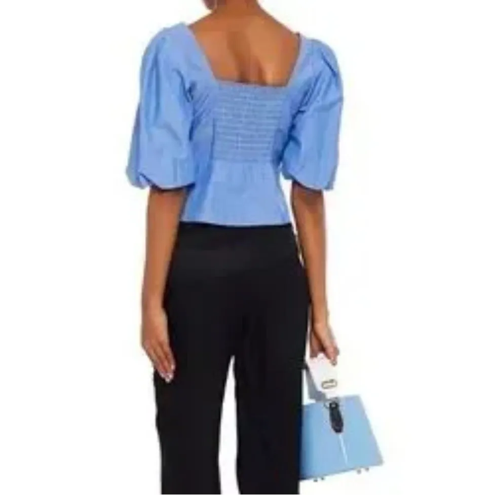 Sandro Mayan cropped shirred chambray top - Image 3