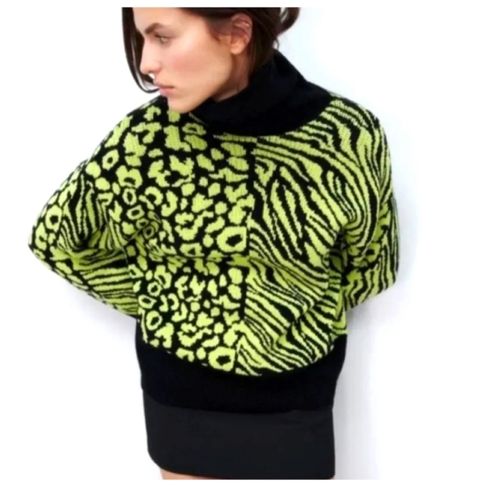 NEW ZARA Bloggers Fave Mixed‎ Animal Print Turtleneck Sweater S - Image 9