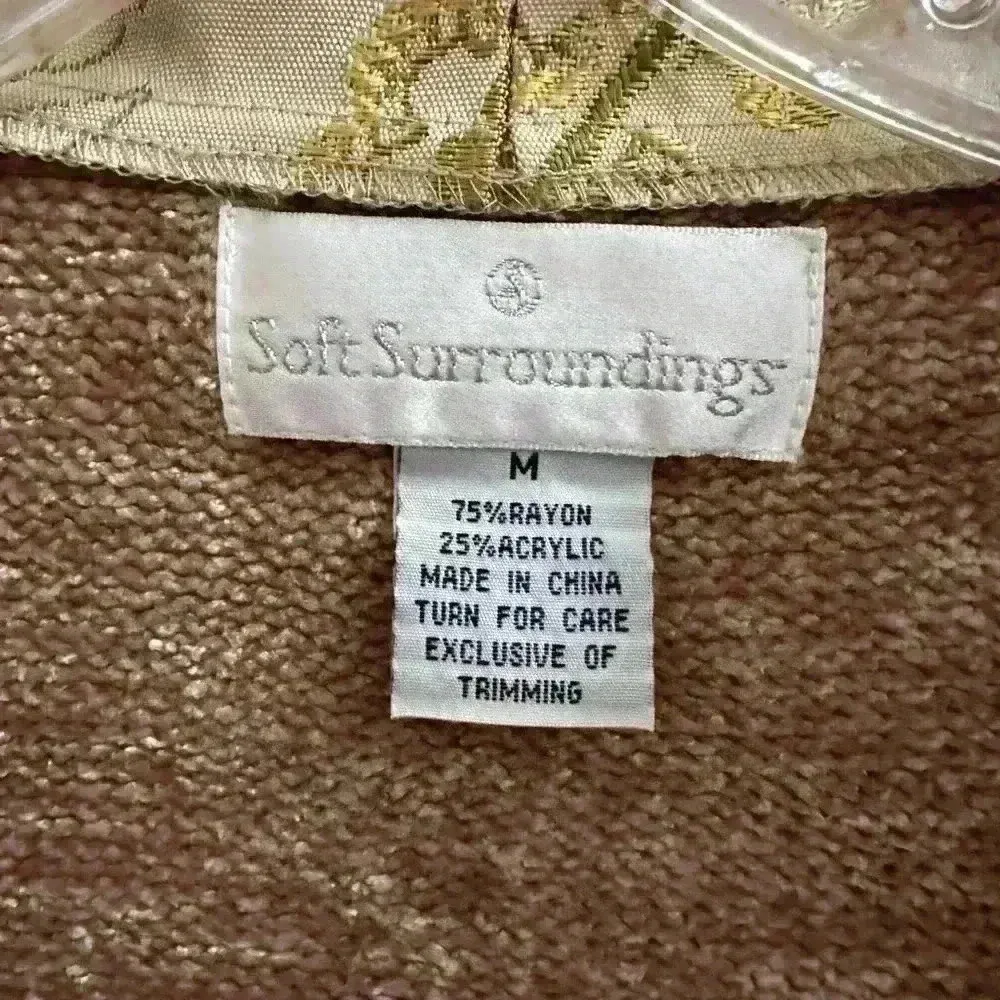 Soft Surroundings vintage chenille embroidered brocade bell sleeve cardigan Sz M - Image 6