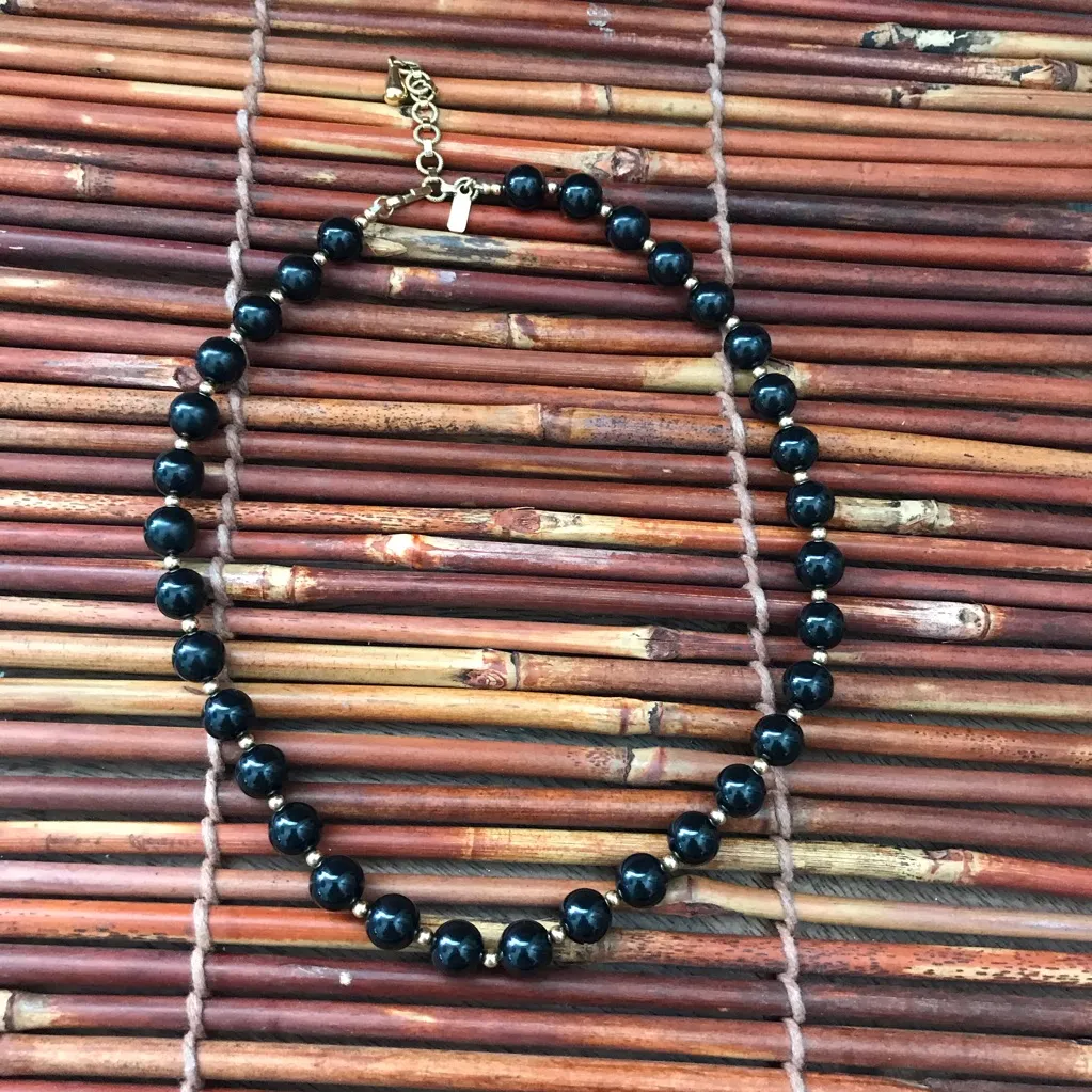 Monet Strand Blue & Gold Bead Necklace Short - Image 4