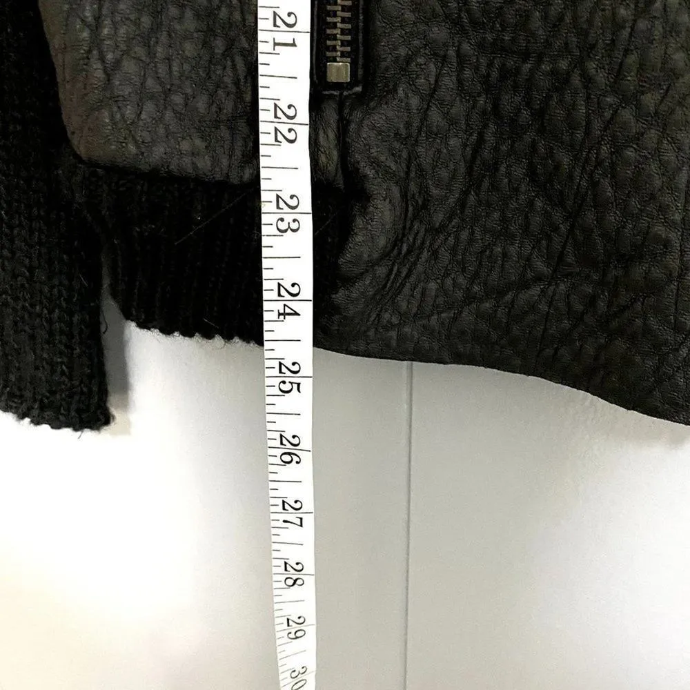 AMS Pure Black Vegan Leather Wool Mohair Fuzzy Lining Full Zip Jacket 10 - Image 3