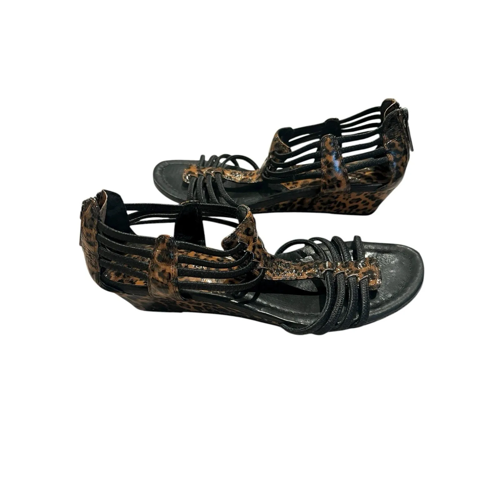 Donald J‎ Pliner Womens Wedge Sandals DEXI-CH08 Patent Leopard Black Sz 8 - Image 3