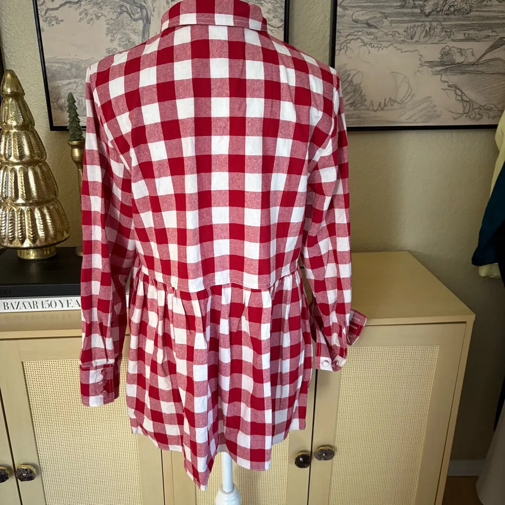 POMANDER PLACE Apple Red Gingham Scarlett Button Down shirt Size Medium NWOT - Image 6