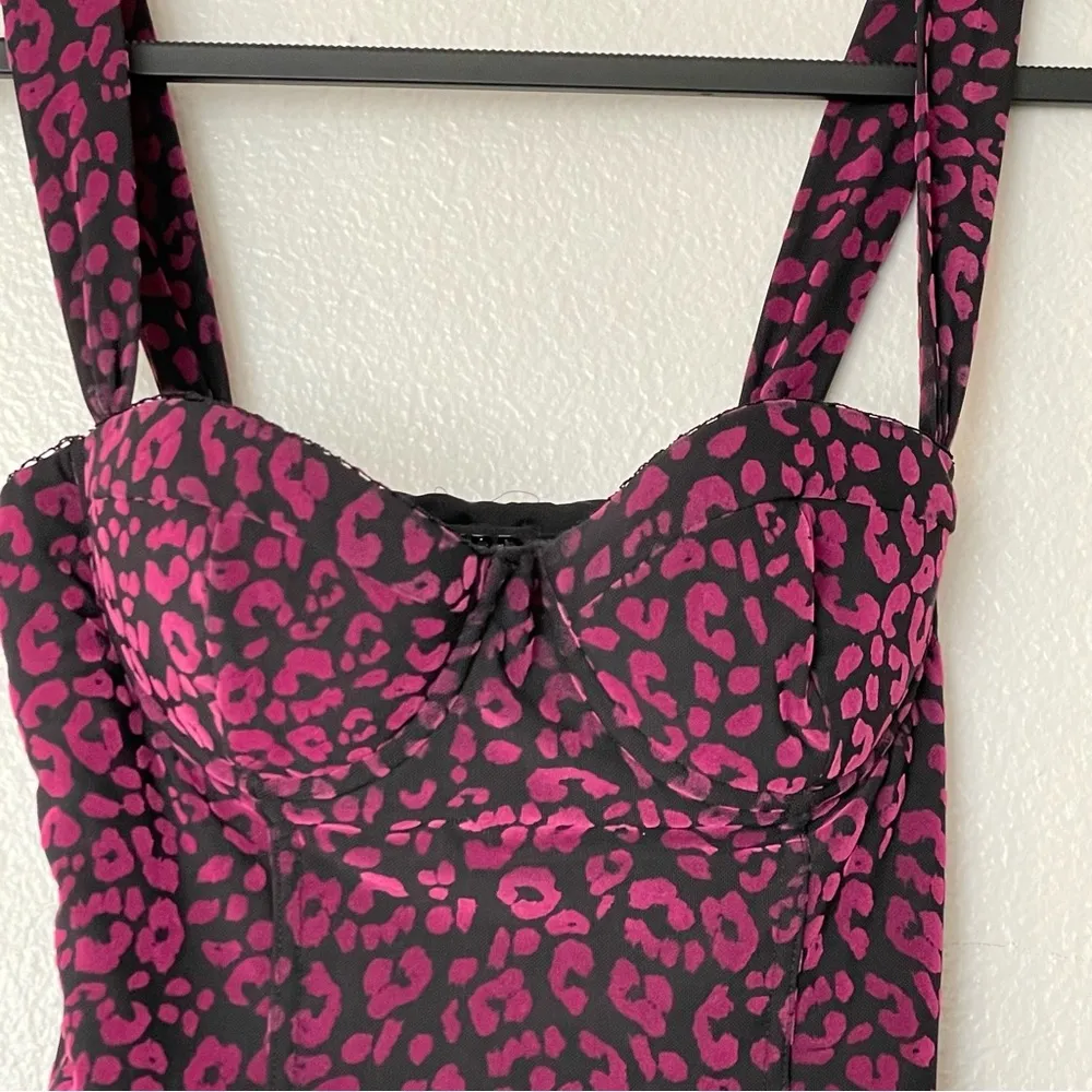 NBD Revolve Bustier Top in Magenta Pink & Black Leopard Print Velvet Size XS - Image 4