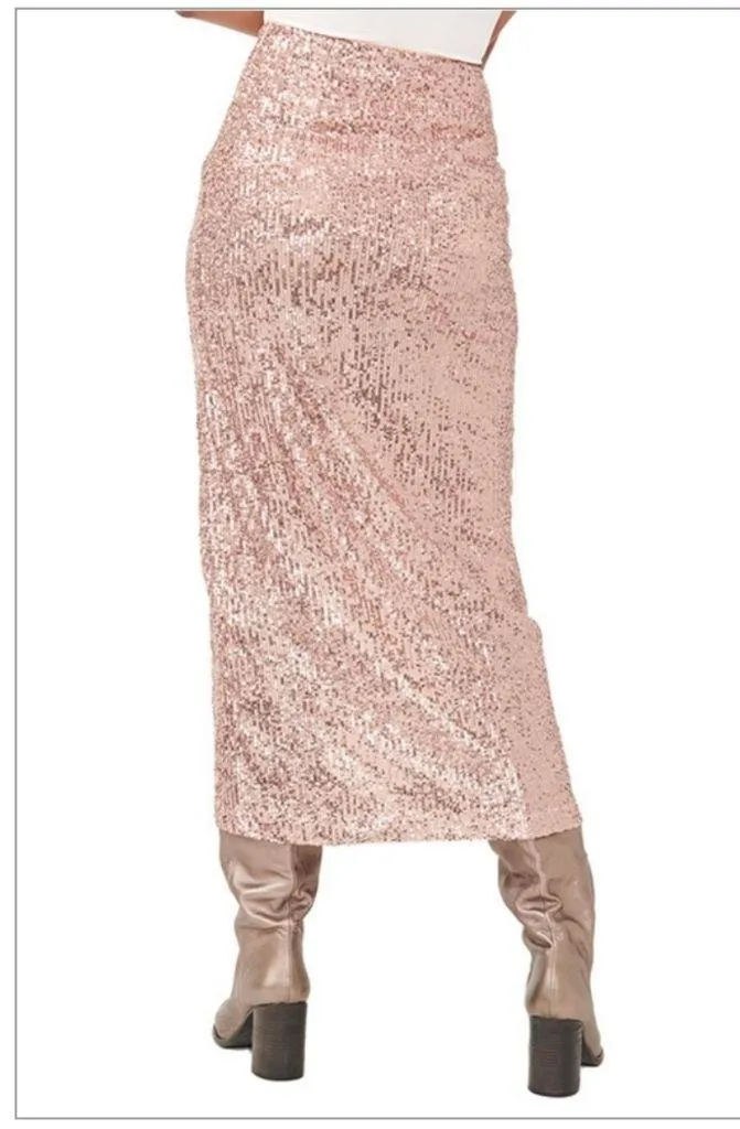 Free People Ariana Sequin Maxi Skirt in Pink Champagne size 14 B25 - Image 6
