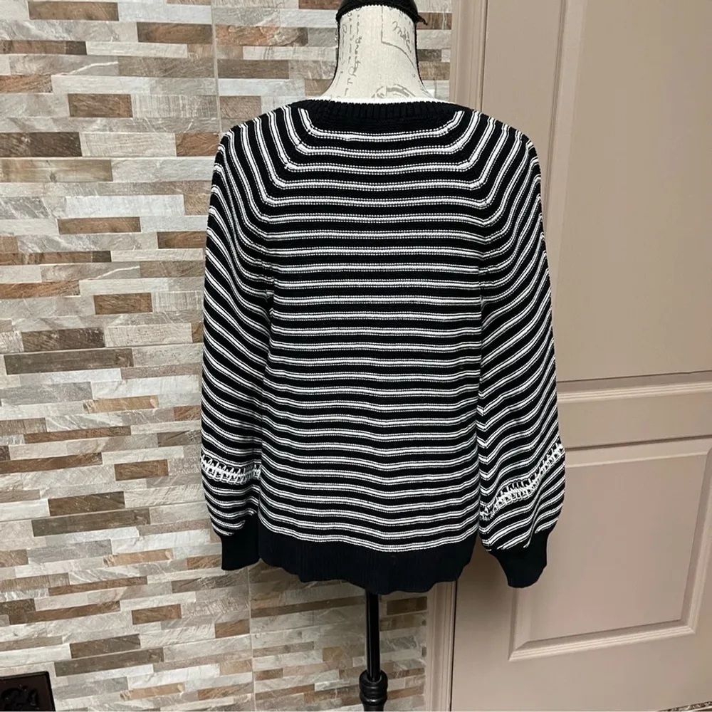 ANN Taylor Loft Cotton Sweater Womens Striped Long Sleeve Pullover Sz M - Image 5