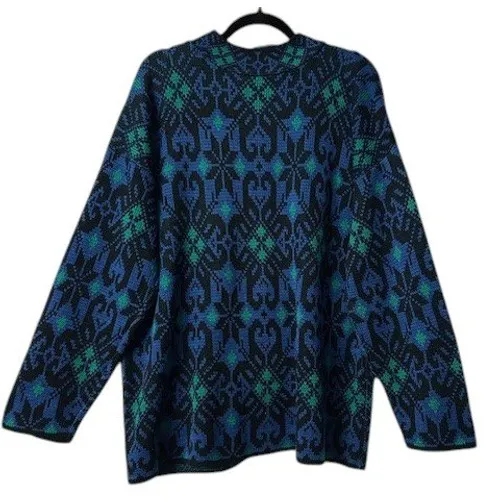 Vintage Nuggets 1X/XXL Women's Sweater Colorful Geometric 80s Retro Cabin Rustic Blue Size XL - Image 2