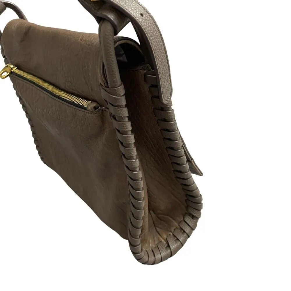 OrYany Leather Handbag Crossbody Shoulder Brown Gold Roxie Whipstitch Zip Pocket - Image 5