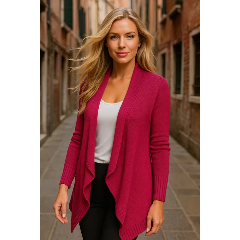 Talbots Magenta Open Front Cardigan Cotton Knit Parisian Scandi Cottagecore MP - Image 2