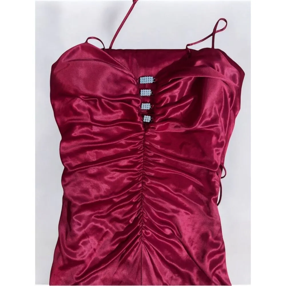 Water Signs Satin Feel, Strapless Bodice’s, Ruched, Hi Front Slit, Formal Gown, Red Size undefined - Image 6