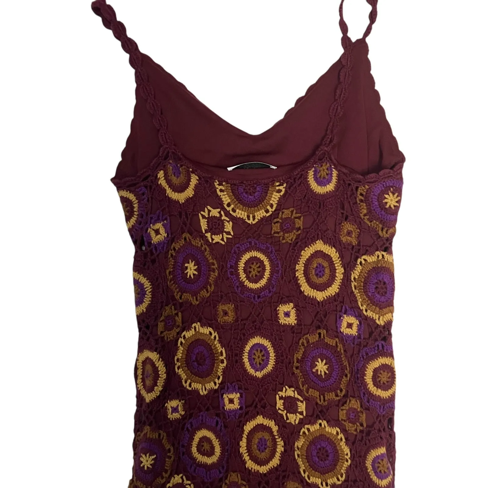 VTG Newport News Crochet Granny Square Midi Dress Women M Boho Cottage 90s Y2K - Image 6