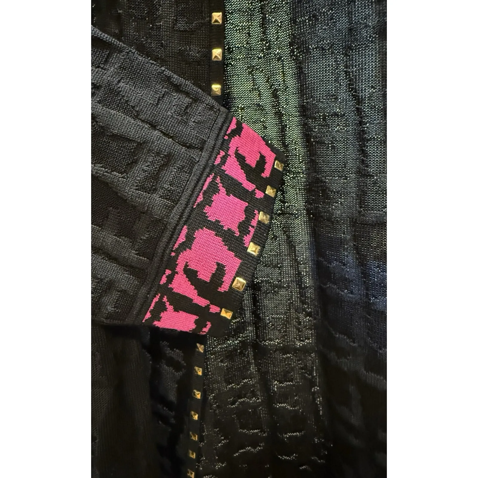 Ming Wang Embellished Jacket Cardigan Knit Sweater Black Pink Open Front Medium - Image 3