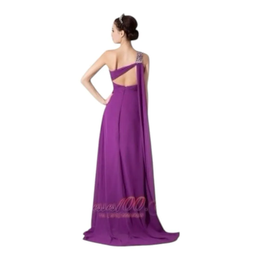 Prom Formal Dress Purple One Shoulder Long Embellished Beaded Cocktail Size S - Image 6