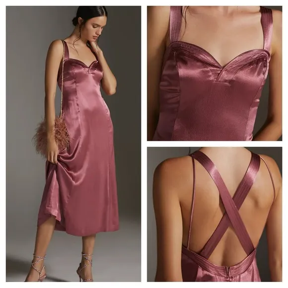 By Anthropologie Cross-Back Midi Dress Sz 14 NEW in Taupe - Image 2