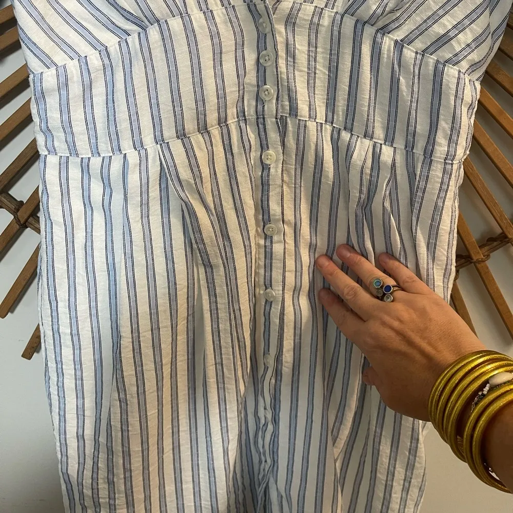 Women’s Favlux Blue & White Striped V-Neck Dress Button Down Tie Back Coastal M - Image 5