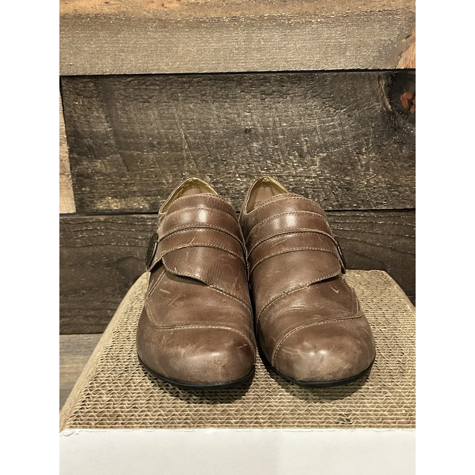 Aetrex Monk Strap Slip Ons‎ sz 7.5 M Mocha Brown Leather - Image 3