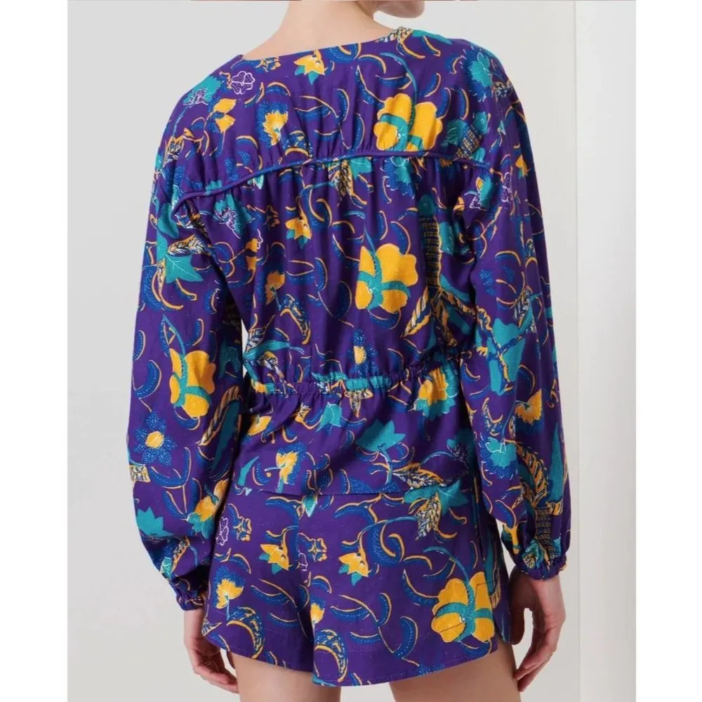 NWT Derek Lam 10 Crosby Purple Reef Long Sleeve Breanna Top & Shorts Set Size 4 - Image 2