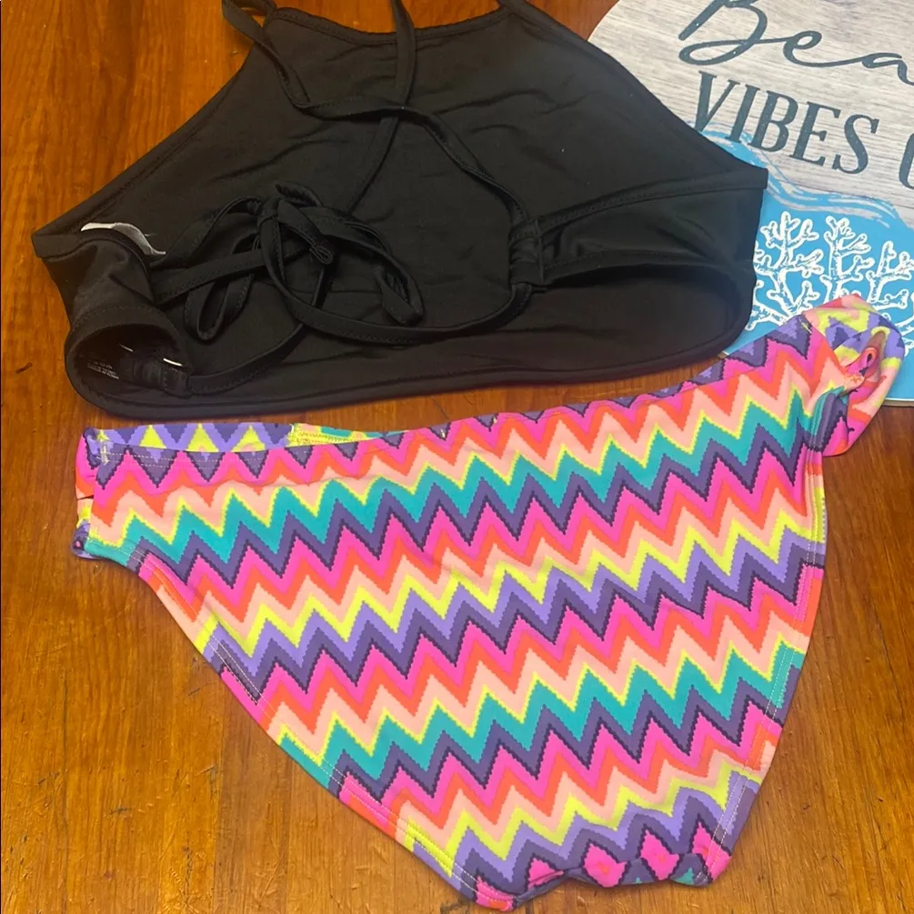 Aerie Black Halter Top and Multicolor Zigzag Bikini - Image 4