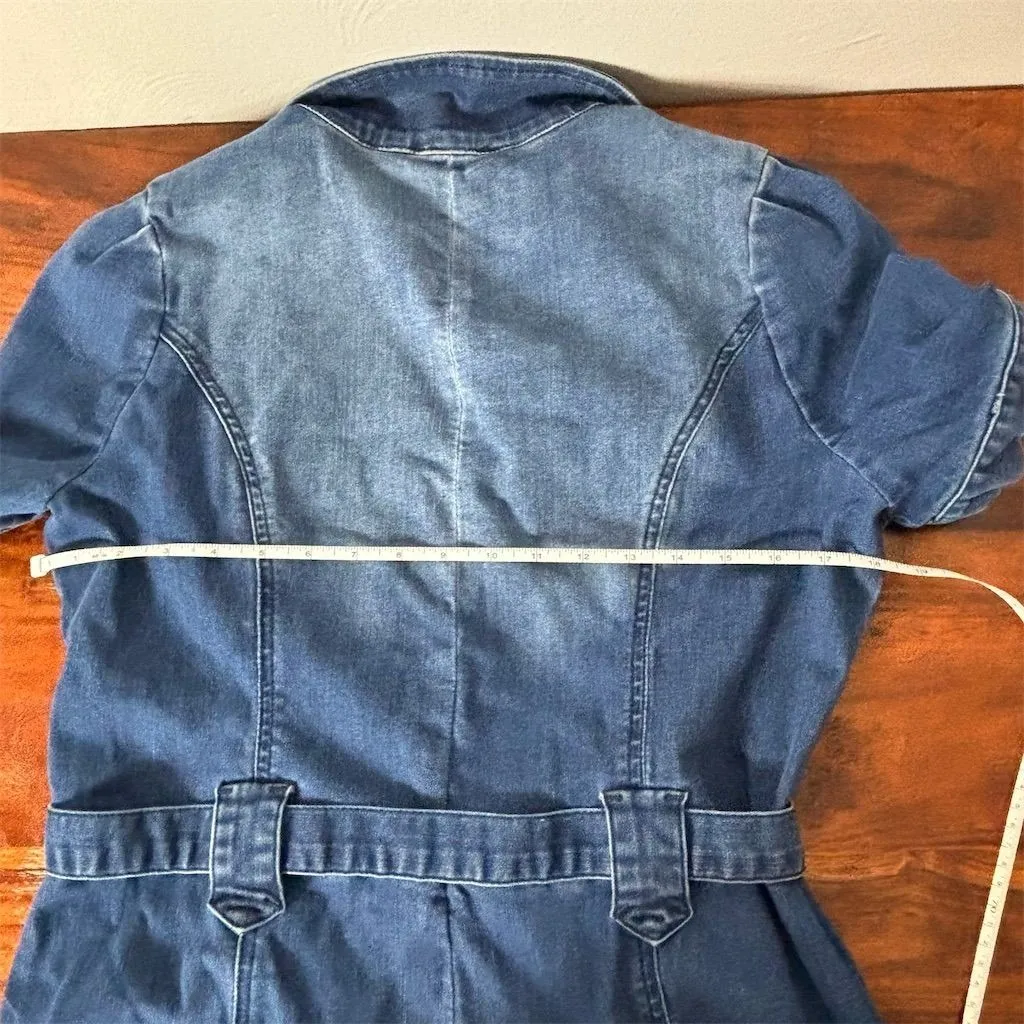 Bebe Women's Blue Denim Zip-Up Belted Knee Length Dress‎ Size 10 - Image 6