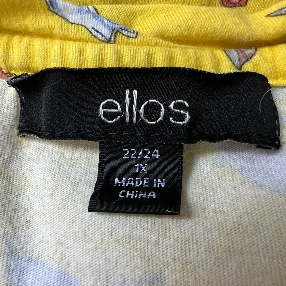 Ellos Top Womens 1X Cotton Floral Fairy Boho Colorful Basic Casual Everyday Wear Yellow - Image 2