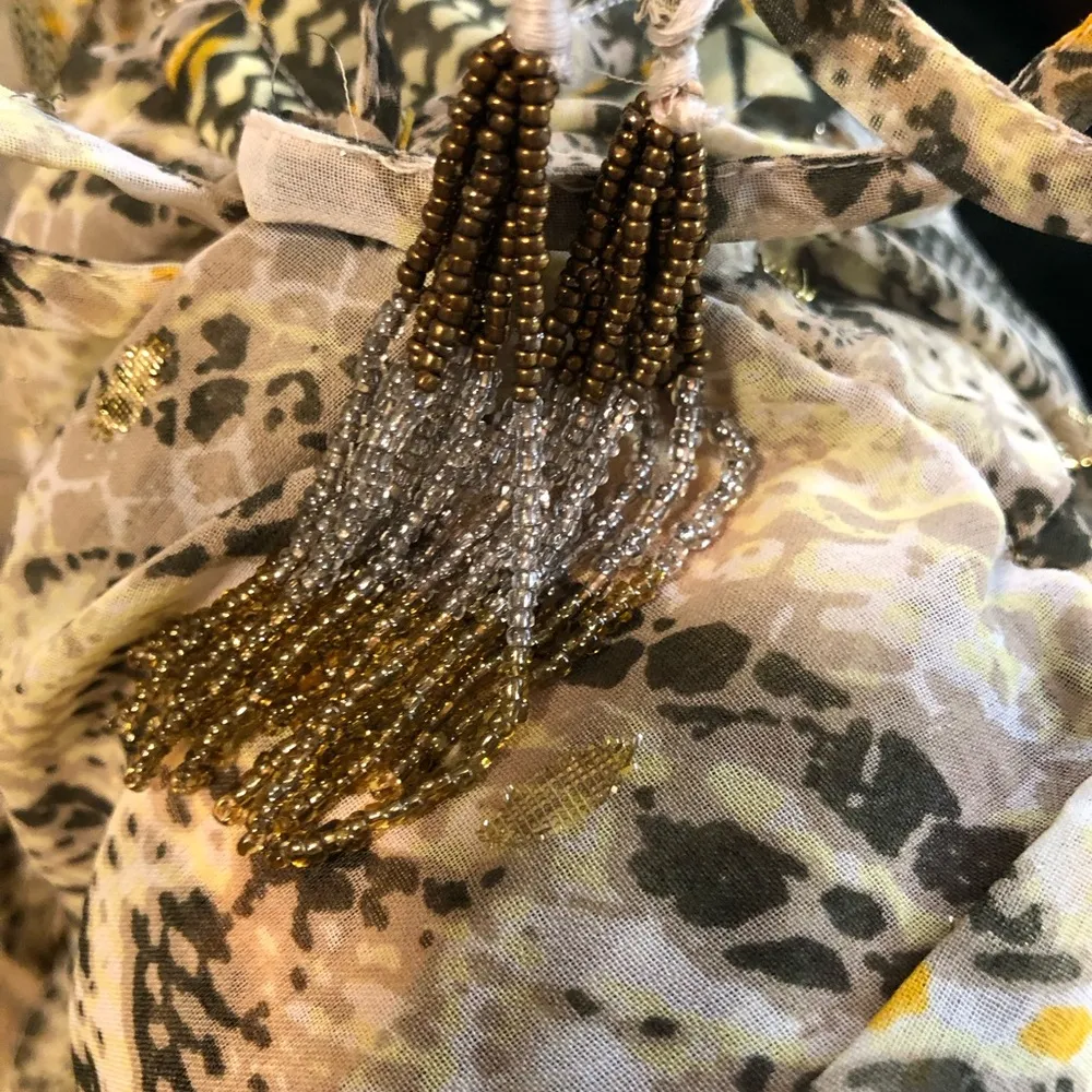 BLUE ISLAND Boho Dress/Beach Cover with Gold accents and beaded tassels S - Image 16