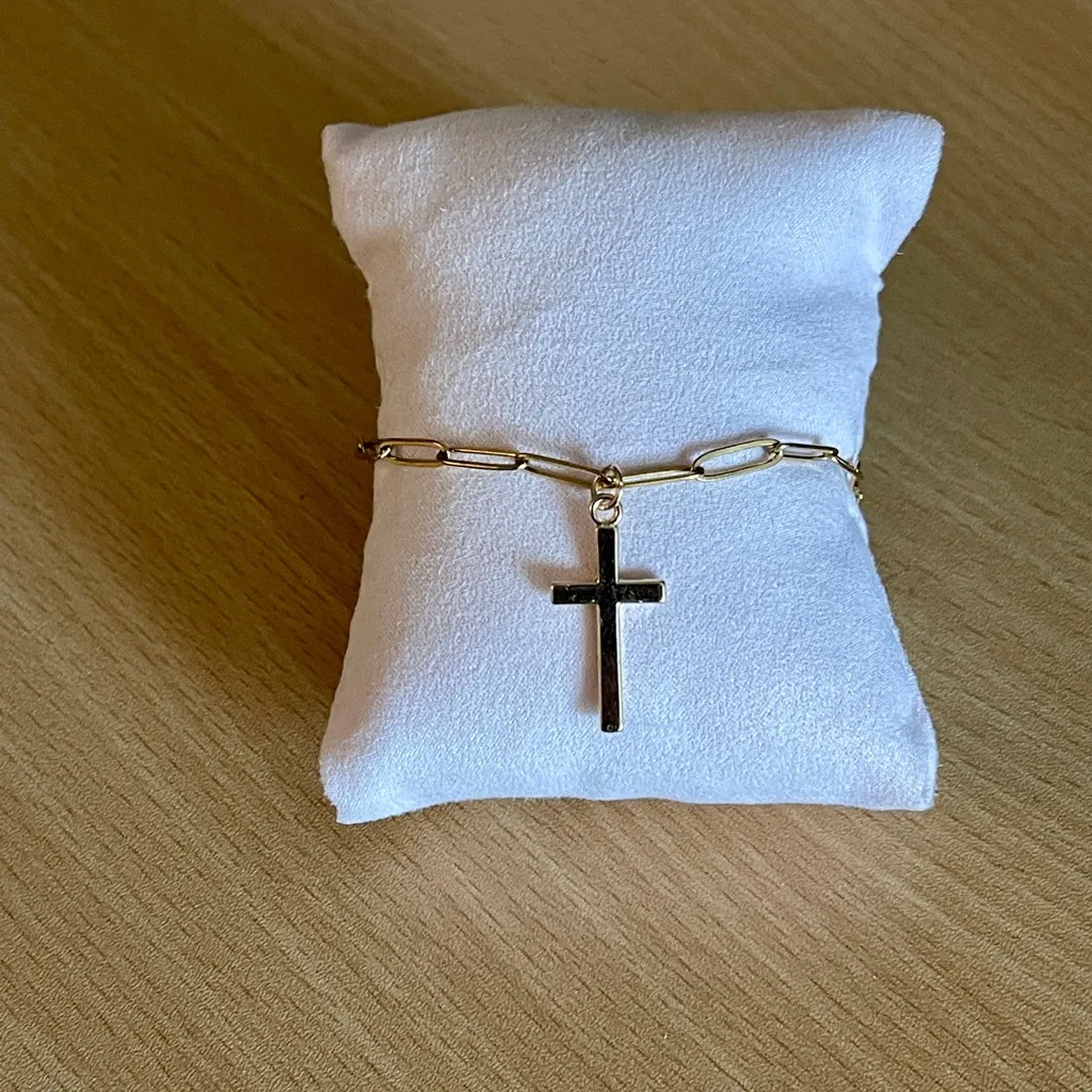 Stainless Steel Cross Chain Bracelet Gold - Image 5