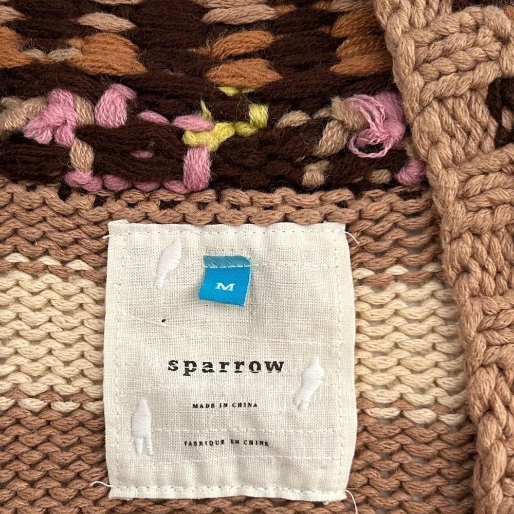 ANTHROPOLOGIE SPARROW Hopi Basket Cardigan Sweater Striped Cream Tan Size Medium - Image 4
