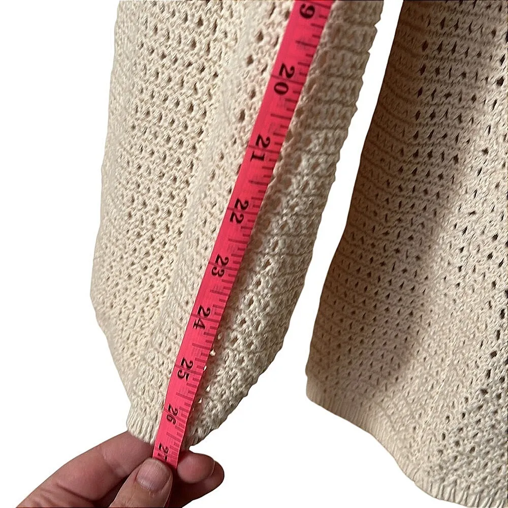 Sincerely Jules Cream Knit Wide Leg Pants Size XS 100% Cotton 27" Boho‎ Festival - Image 7