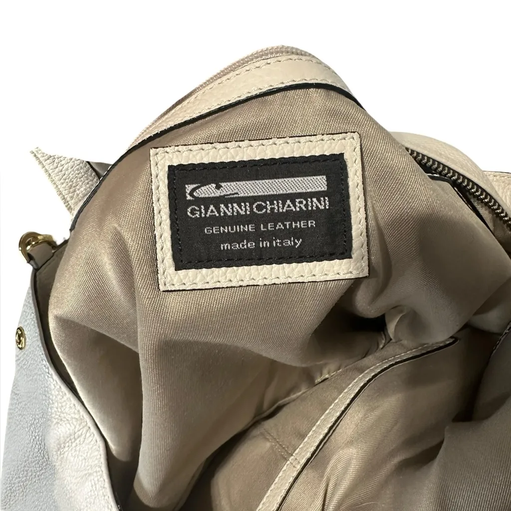 Gianni Chiarini Cream Pebbled Leather Tote Shoulder Crossbody Bag Zip Top Tan - Image 9
