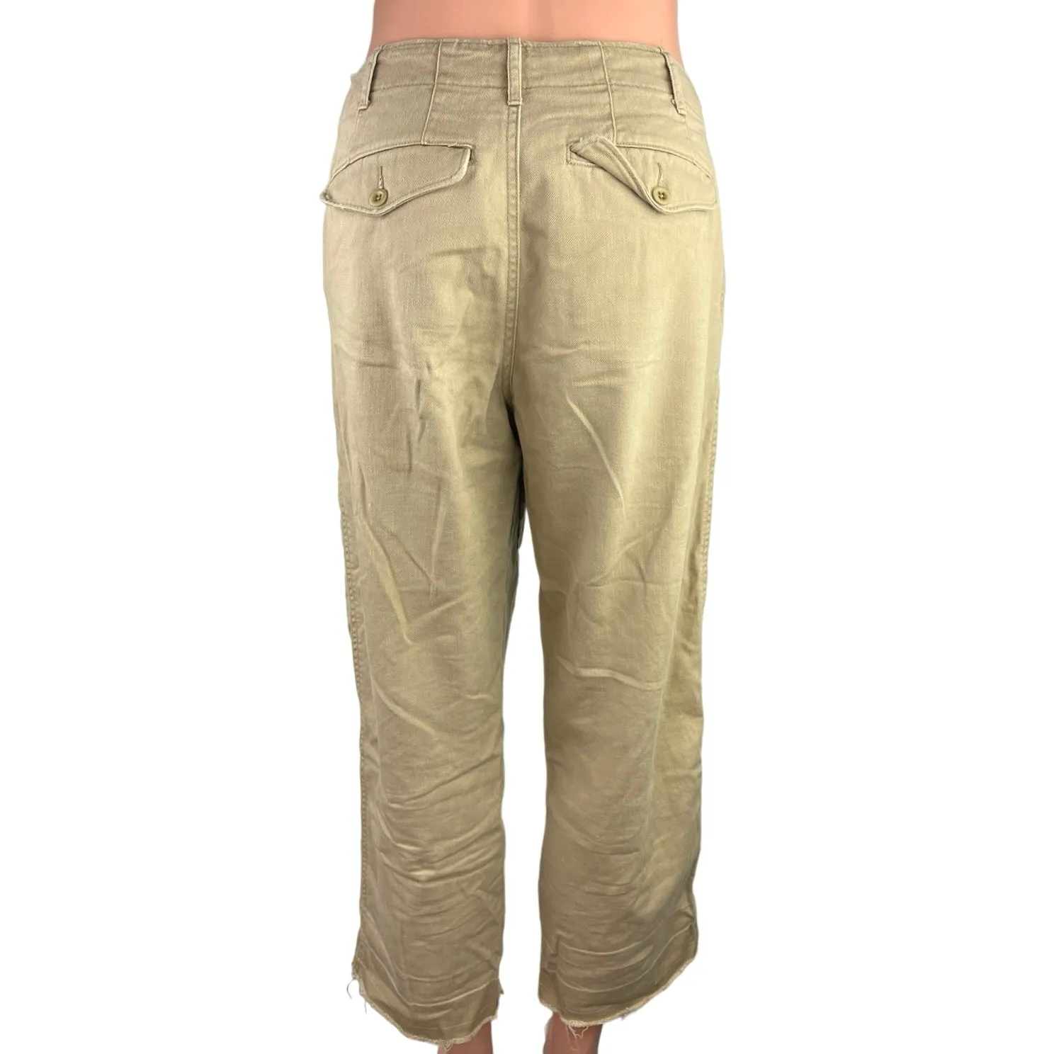 POLO Ralph Lauren Beige Straight Leg Frayed Raw Hem Cropped Trouser Pants Sz 0 - Image 3