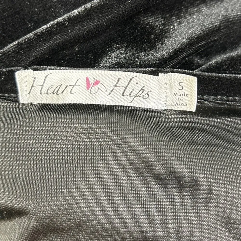 Heart & Hips Womens Black Velvet Velour Square Neck Half Sleeve Bodysuit Top S - Image 5