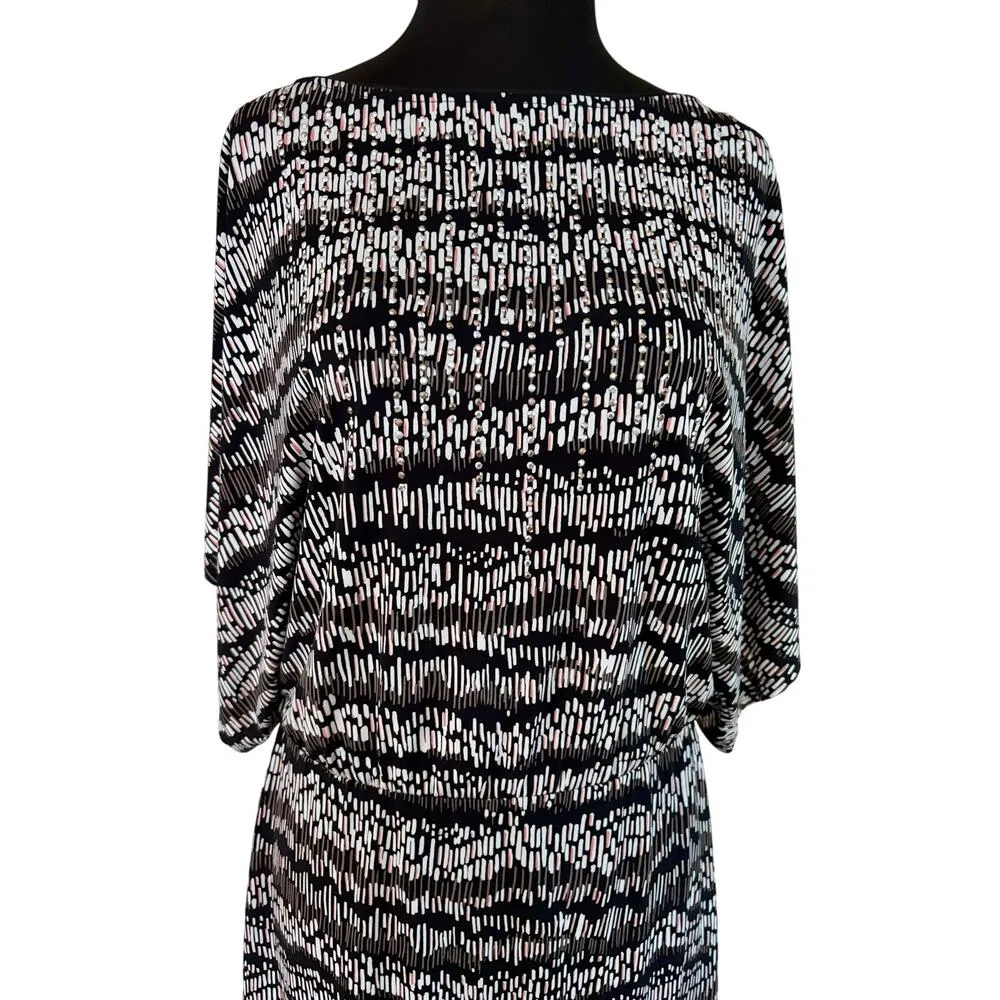 WHBM White House Black Market Rhinestone Embellished Blouson Dress Kimono Sleeve - Image 3