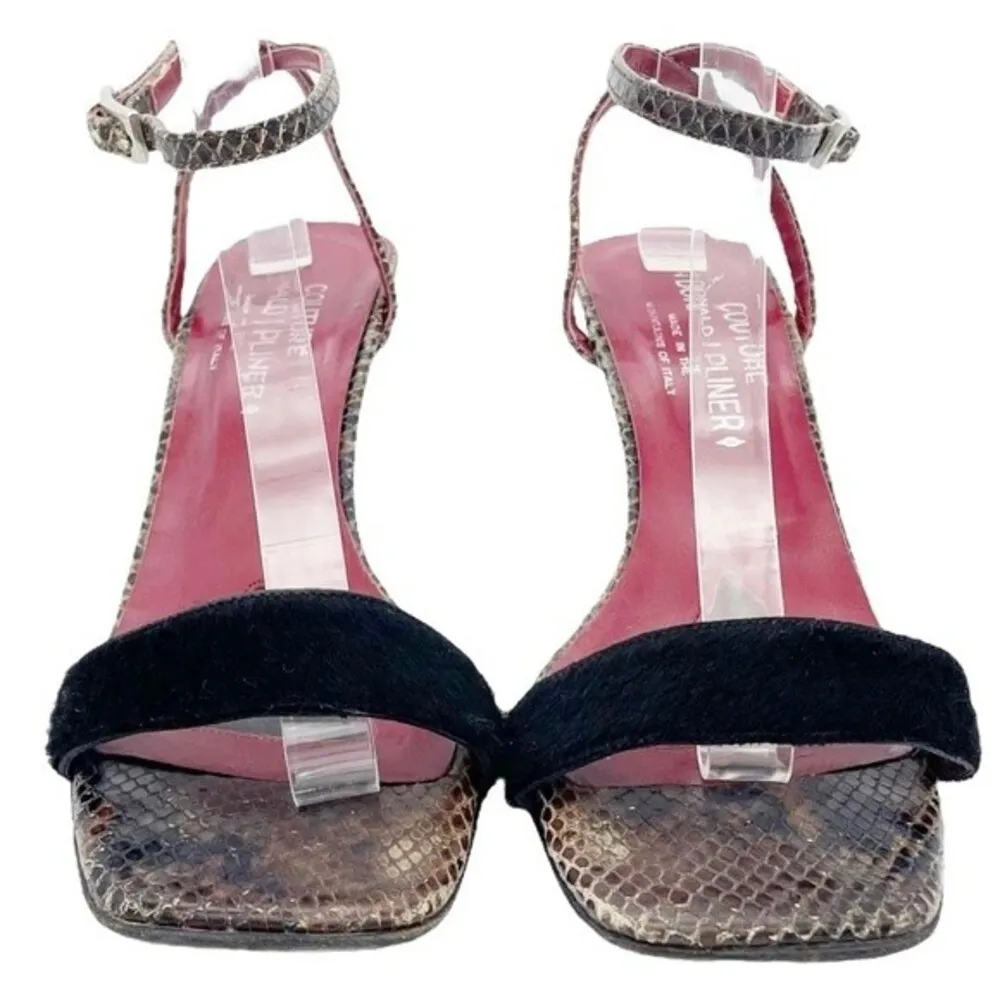 Vintage Donald J Pliner Couture Snakeskin Ankle Wrap Strappy Sandals Size 8.5 Black - Image 7