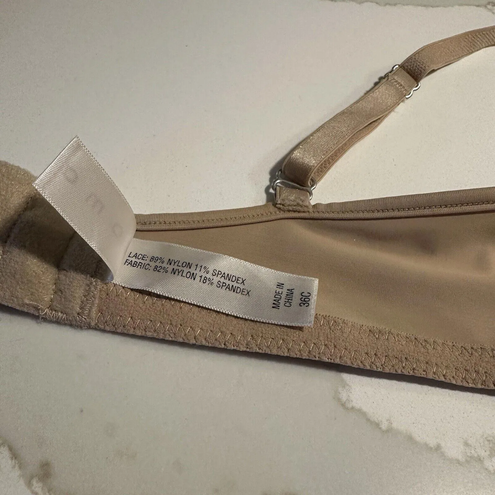 Soma Bra Bralette 36C Nude Beige Lace Underwire No Padding High Full Coverage - Image 9