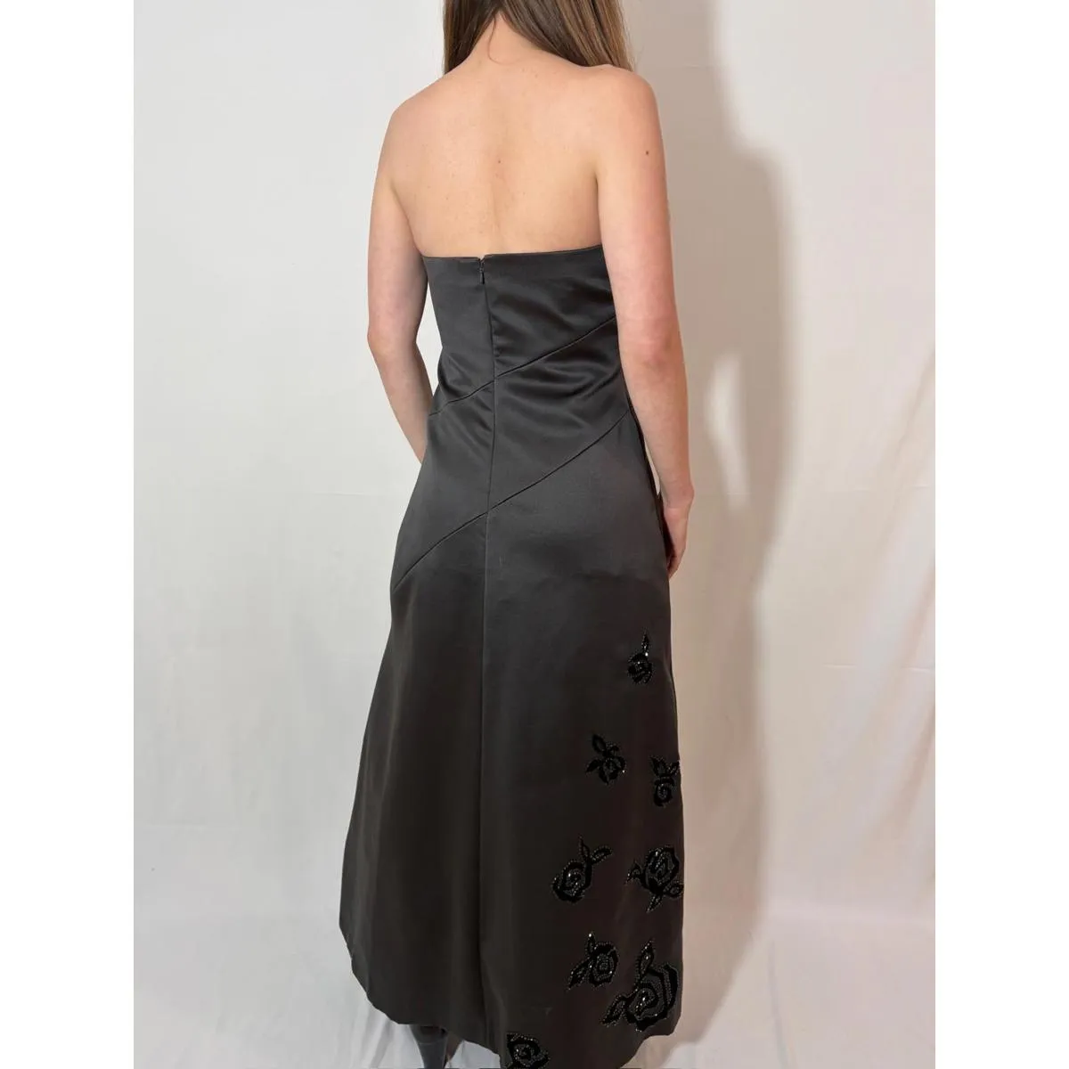 Black Rose Floral Strapless Vintage Gown - Image 2
