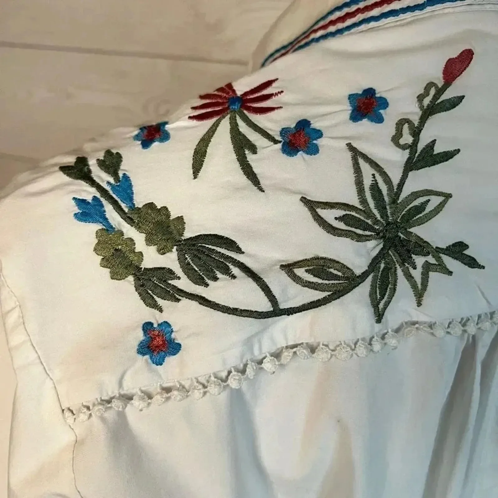 Wayward Fancies eShakti floral Embroidered poplin button front shirt Size XL - Image 5