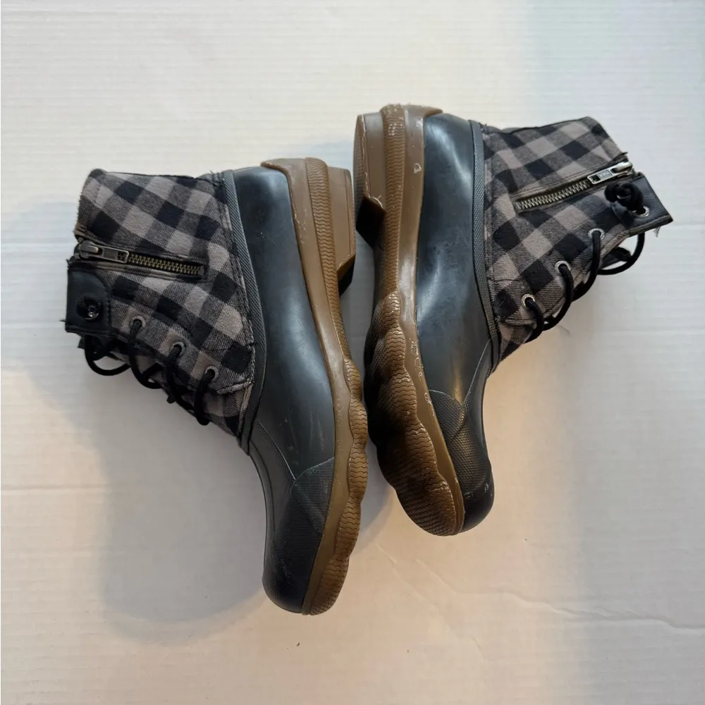 Sperry Syren Gulf Black Gray Plaid Duck Boots Women’s 9.5 Gorpcore Cabin Flannel - Image 6
